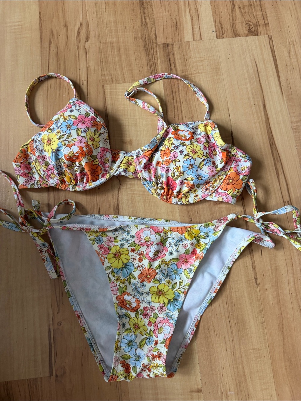 SHEIN Floral Tie-Side Bikini in White, Yellow, Orange, Pink, Blue